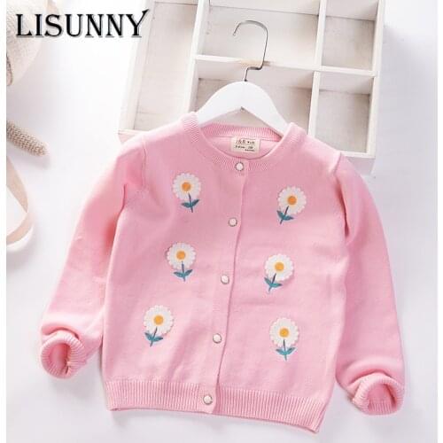 Girls Cardigan Sweater 2021 Autumn New Kids Sweater Embroidery Floral Childrens Jacket Baby Winter Clothes Lolita Style 2-7y