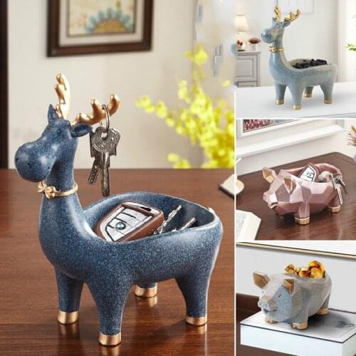CREATIVE 3D DEER PIG STATUE RESIN DESKTOP ARTS SCULPTURE KEYS STORAGE HOLDER RACK HOME DECORATION ACCESSORIES