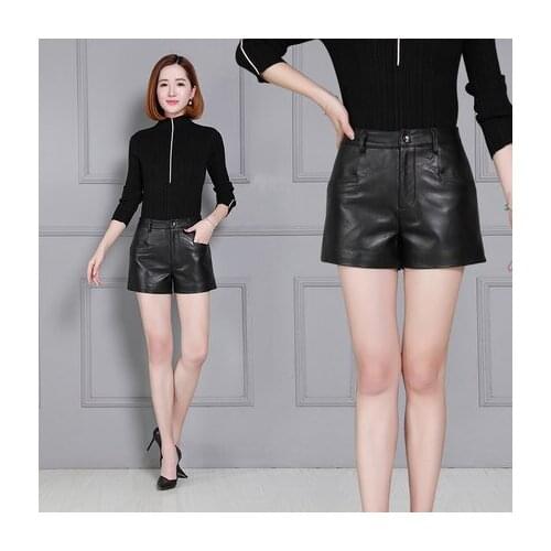 Top brand Women High 2020 Waist New Sheep Leather Shorts KS42 high quality