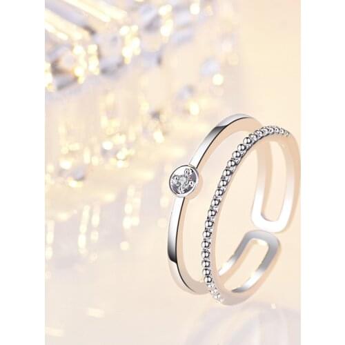 Cute Simple Style Two-row Finger Rings Shiny Crystal Thin Hoops Rose Gold Charming Ring Band Accessories Best Gifts For Women