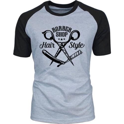 Barbershop Scissors Hair Printing O-neck 100% Cotton Barber Tshirt Tee Casual Loose Size New Summer Fashion Mens T Shirt