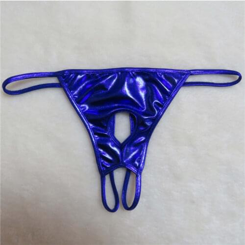 Mens panties sexy underwear men underpants gay Thongs cockring tanga Solid color Patent leather bright Hollow out String Circle