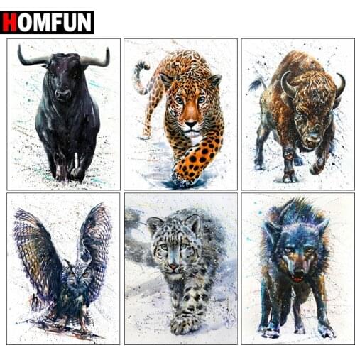 HOMFUN 3D Diamond Painting "Tiger eagle bear bull" DIY Full Rhinestones Drill Cross-stitch Kits Square Round Diamond Embroidery