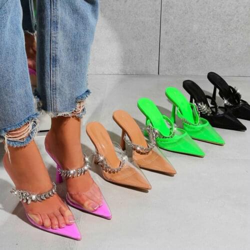 2021 New Candy Color Luxury Rhinestone Pointed High Heel Sandals Pointed-toe Womens Party Shoes Nightclub Pump