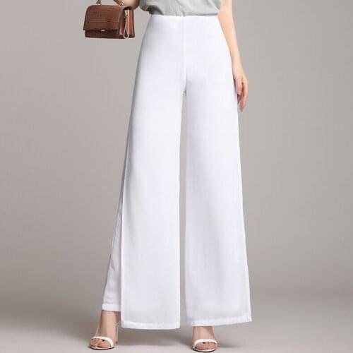 New High Waist Chiffon Wide Leg Pants Womens Spring Summer Slim Straight Pants Plus Size Ankle-Length Pants Womens Skirts Pants