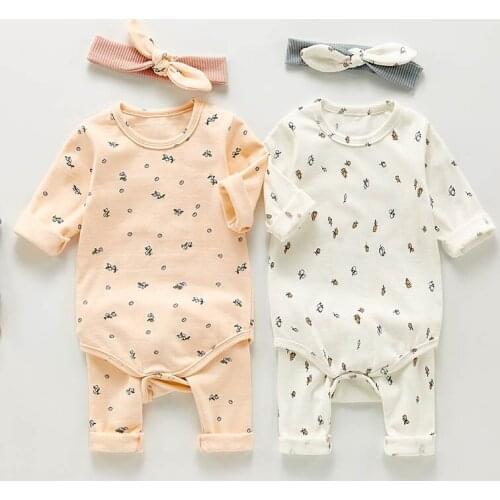 Autumn Winter Infant Baby Girls Pajamas Clothes Suit Rompers+Pants+Hair band Toddler Baby Girls Cotton Printing Clothing Set
