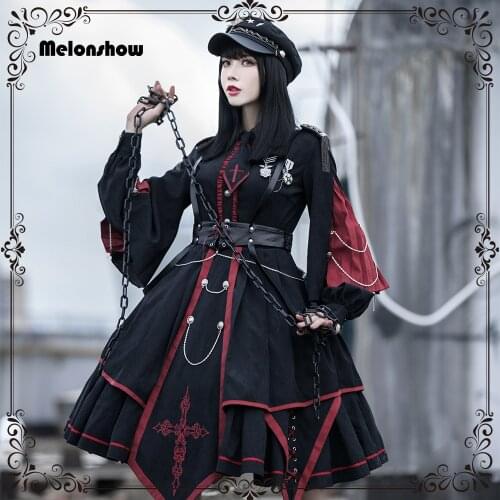 Melonshow Military Lolita Dress Black Plus Size Gothic Dress Victorian Women Army Cosplay Halloween Kawaii Clothes Cool Punk