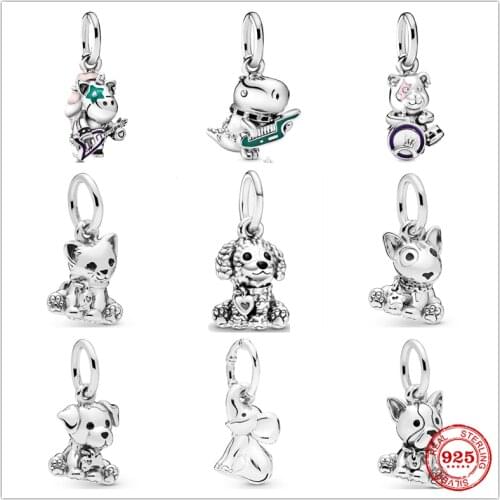 Silver 925 Cat Bull Dog Hanging Unicorn Punk Band Dangle Charm Bead Fit Original Pandora Bracelet Pendant DIY Jewelry For Women