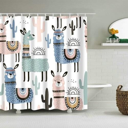 Alpaca Waterproof Shower Curtains Cute 3d Bath Curtains Bathroom Polyester Cartoon Bath Screen Printed Curtain Home Decor