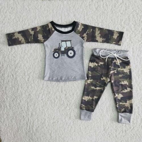 RTS wholesale baby Toddler Boys Car and Camo Printed long pants clothing sets Casual boutique outfits