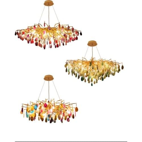 LED Postmodern Colorized Agate Designer Chandelier Lighting Lustre Suspension Luminaire Lampen For Foyer