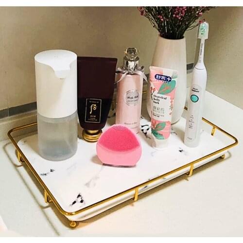 Bathroom Washing Table Cosmetic Storage Rack Ceramic Metal Marbling Storage Tray Waterproof Decorative Organize Plate ZH332