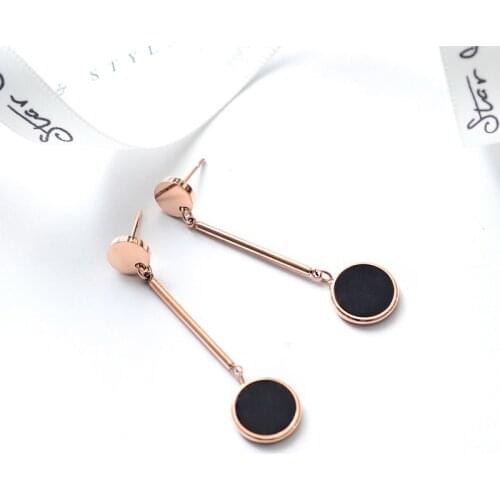 YUNRUO Vintage Black Round Stud Earring Titanium Steel Rose Gold Color Jewelry Woman Girl Fashion Accessories Gift Wholesale