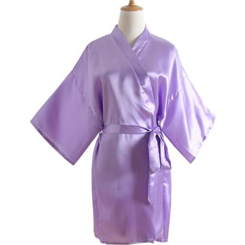 Womens Short Light Purple Satin Kimono Robe for Wedding Bridal Party Bridesmaid Robe