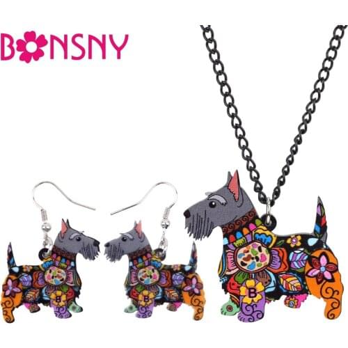 Bonsny Acrylic Cartoon Aberdeen Scottish Terrier Dog Jewelry Sets Earrings Necklace For Women Girls Teens Pet Lovers Party Gift