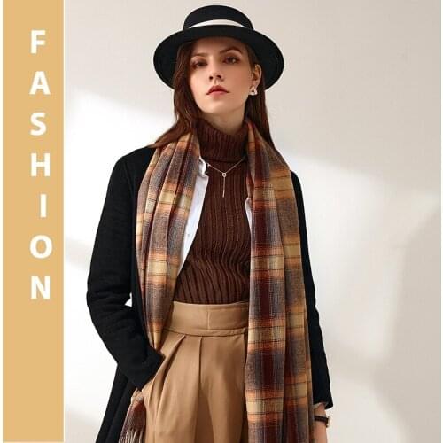VISROVER New Winter Check Scarf For Woman Female Shawls Cashmere Handfeeling Winter Wraps Plaid Hijab Poncho Ladies Wholesale