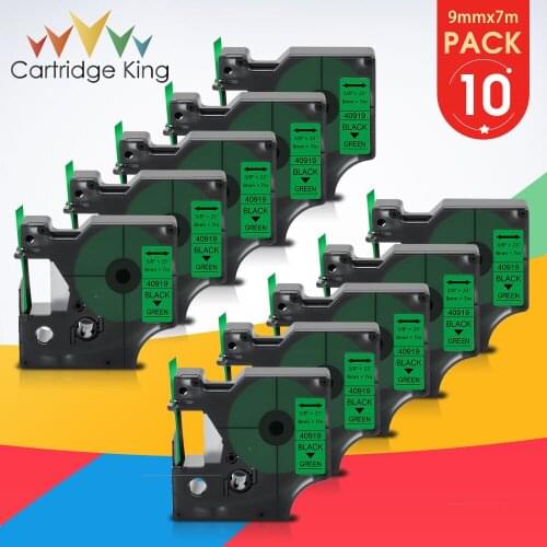 10PK 9mm 40919 Black on Green Label Compatible for DYMO D1 40919 D1 Labeling Tape Compatible for DYMO Label Maker Rhino 4200