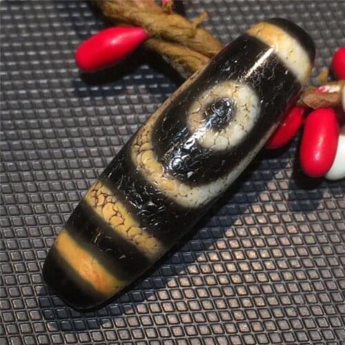 181030-1 Weathing vein Natural Agate Old Material 2 Eyes Tibetan Dzi Beads Powerful Amulet Antique Collectible Free Shipping