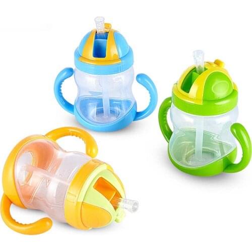 280ml Happy Kids Straw Cup with Handles Child Bottle Sippy Cups Children Learn Drinking Water Straw Baby Cup