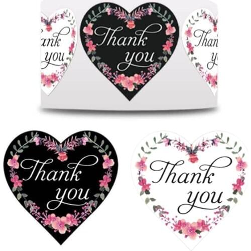 500pcs Floral Thank You Stickers Heart Shaped Seal for Small Shop Wedding Baking Envelope Stationery Label