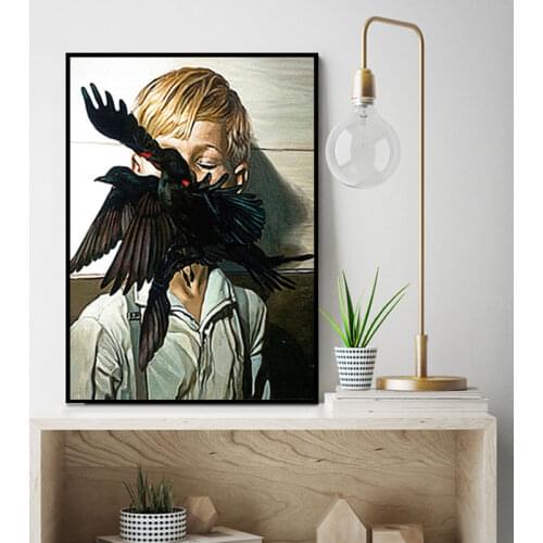 Abstract Woman Canvas Painting Have on Bird Leaf Flowers Butterfly Posters and Print Wall Art Picture for Living Room Home Decor