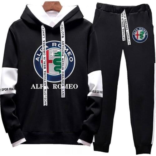 2021 Alfa Romeo Print New Men‘s Fashion Hoodies Trousers Comfortable Cotton Color matching Harajuku Sweatpants Sportsuit Clothes
