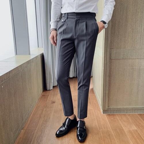 Small Suit Pants Men Ankle Length Pants Slim Fit Ankle-Tied Suit Pants Summer Thin Casual Long Pants Versatile Korean Fashion