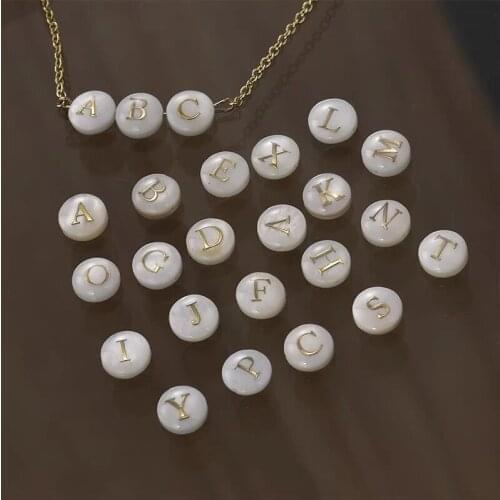 Natural Shell Alphabet Beads Round Flat Gold Letter Mother of Pearl Loose Beads for Jewelry Making Bracelet DIY Accessries 8mm