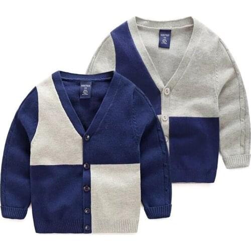 Childrens clothing boy single layer cardigan sweater childrens plaid color matching single-breasted sweater k1