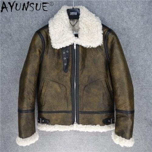 AYUNSUE Cowhide Genuine Leather Jacket Men Clothing Shearling Coat Winter Mens Jackets Thick Mens Clothes Ropa De Hombre LXR500