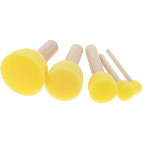 MagiDeal 5 Pieces Wooden Handle Stencil Sponge Brush Craft Art Painting Furniture Craft Paint Foam Tools Drawing Toys Yellow