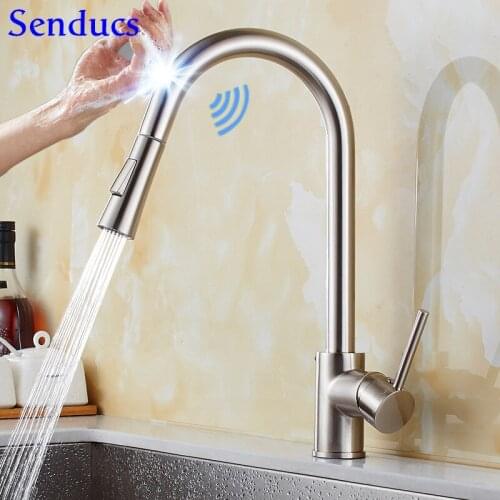 Brushed Kitchen Faucet Senducs Pull Out Sensor Kitchen Sink Faucets with Pull Down Sprayer Stainless Steel Touch Kitchen Faucets