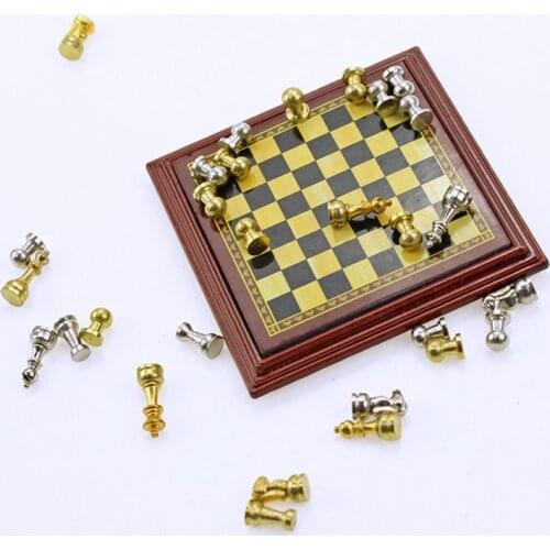 Mini 1/12 Scale Dollhouse Miniature International Chess Set for Doll House Toys