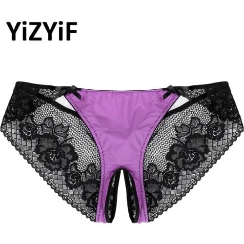 Mens Lingerie Crotchless Underwear Floral Lace T-back Briefs Hollow Out Low Waist Thong Underpants Underwear Sissy Nightwear