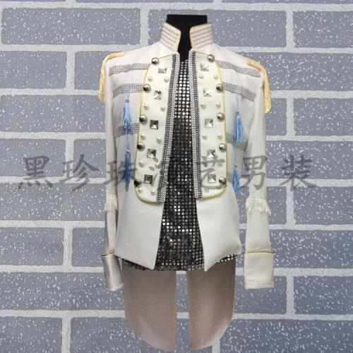 Mens stand collar beading swallowtail tuxedo suit /event/stage performance