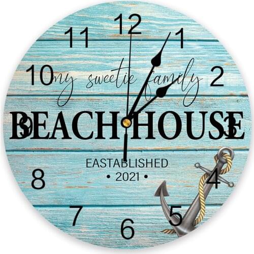 Wood Grain Anchor Beach Text 3D Wall Clock Modern Design Living Room Decoration Kitchen Clock Art Wall Watch Home Decor