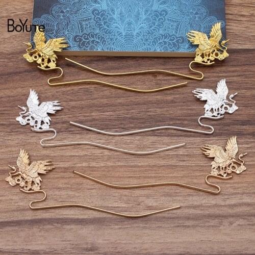 BoYuTe Wholesale (5 Pieces/Lot) 41*38MM Metal Alloy Crane Hair Stick Diy Hair Jewelry Accessories Hand Made Materials