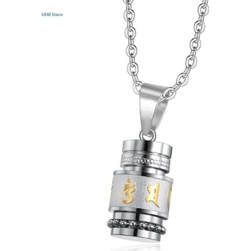 Stainless Steel Om Mani Padme Hum Buddhist Mantra Prayer Wheel Pendant