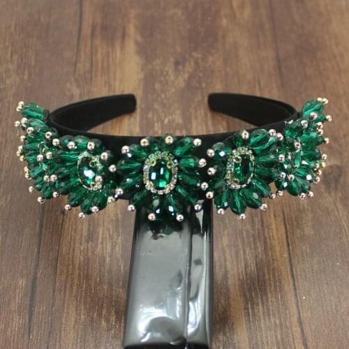 Fashion Gem Beads Vintage Women Flower Baroque Good Quality Hairband Luxury Crystal Gem Headband Bridal Jewelry