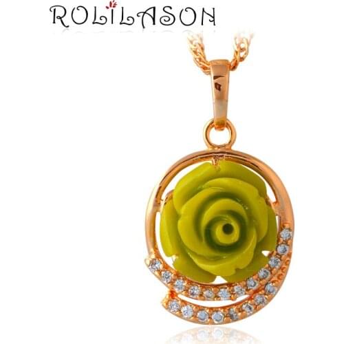 Rose language Apple Green flower for Youth gold tone AAA Zirconia Crystal Fashion Jewelry Necklaces Pendants LN618