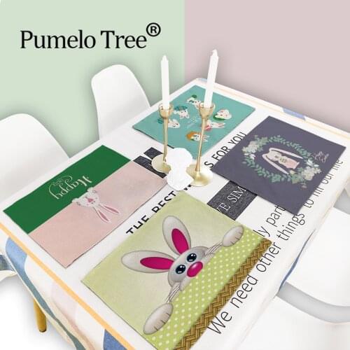 Happy Easter Kitchen Table Mats Cartoon Rabbit Placemats Cup Coaster Kitchen Placemat Individuales De Mesa Bunny Table Napkin