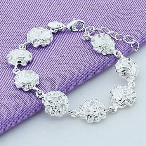 925 Sterling Silver Full Rose Flower Chain Bracelet For Women Wedding Engagement Party Fashion Jewelry Gift