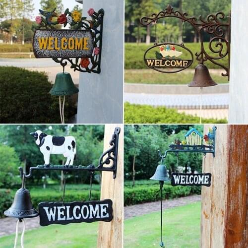Nordic Country Retro Nostalgic Style Welcome To Double-sided Listing Doorbell Welcome Iron Jingle Doorbell Hand Bell