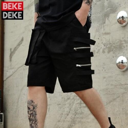 Summer Men High Street Hip Hop Cargo Shorts Gothic Straight Loose Knee Length Shorts Elastic Waist Casual Sweatpants M-2XL