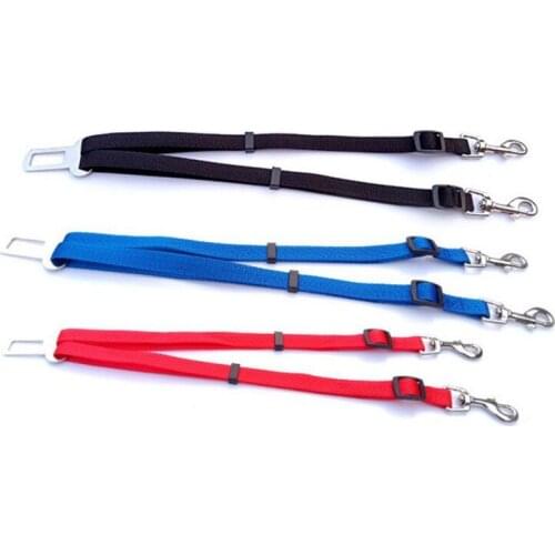 Pet Dog Car Safety Belt Leash Dog Safety Collar Seat Belt Double-head Nylon Adjustable for Pet Travel Accessories, 3 Colors