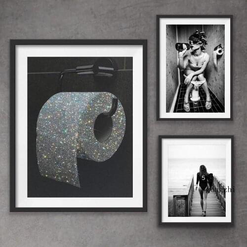 Modern Toilet Fashion Sexy Woman Poster Girl Drinking Canvas Painting and Prints Bar Wall Art Pictures Bathroom Roll Paper Decor