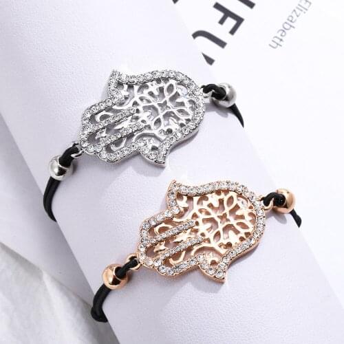 Rhinestone Fatima Palm Charm Bracelets Female Elastic Bracelets & Bangles Silver Plated Bracelet Jewelry Accessories For Women