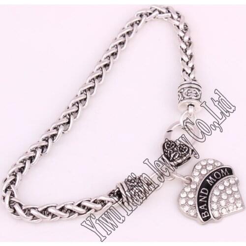 Three kinds of length zinc studded with rhinestone BAND MOM pendant bracelet