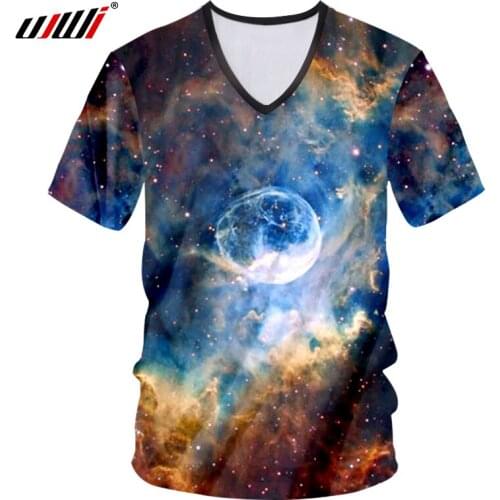 UJWI V Neck Tshirt Print Starry Star 3d T-shirt Space Tees Man Fitness Clothes Hombre Short Sleeve Mens Casual Undershirts 7xl