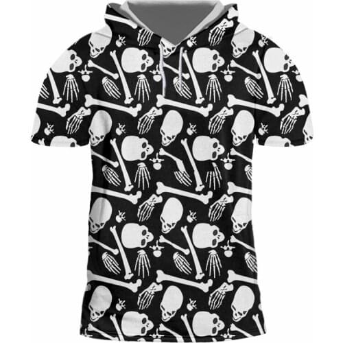 UJWI Street Clothing 3D Printed Man Hooded Tshirt Skeleton And Skull Punk Rock Mens Spandex Tee Shirt Wholesale Big Size 6XL